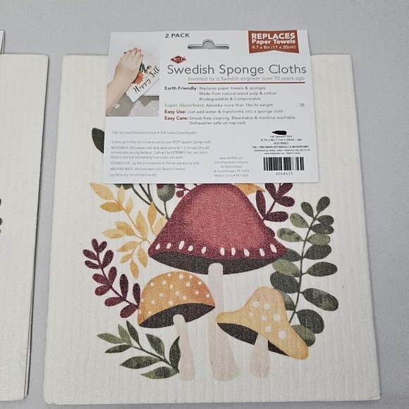 New Set 2 Ritz Swedish Sponge Cloth 2 packs Mushroom Fall Foliage 6.7" x 8" - Picture 5 of 6